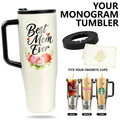 #1 Mom 40Oz Tumbler| Universal Silicone Cup Adapter Ring| Mom Nutrition Facts White Insulated Cup | Leakresistant Travel Coffee Mug with Handle & Straw | Mother'S Day Gift | Special Edition |Funny Birthday Present |Stainless Steel Coffee Travel