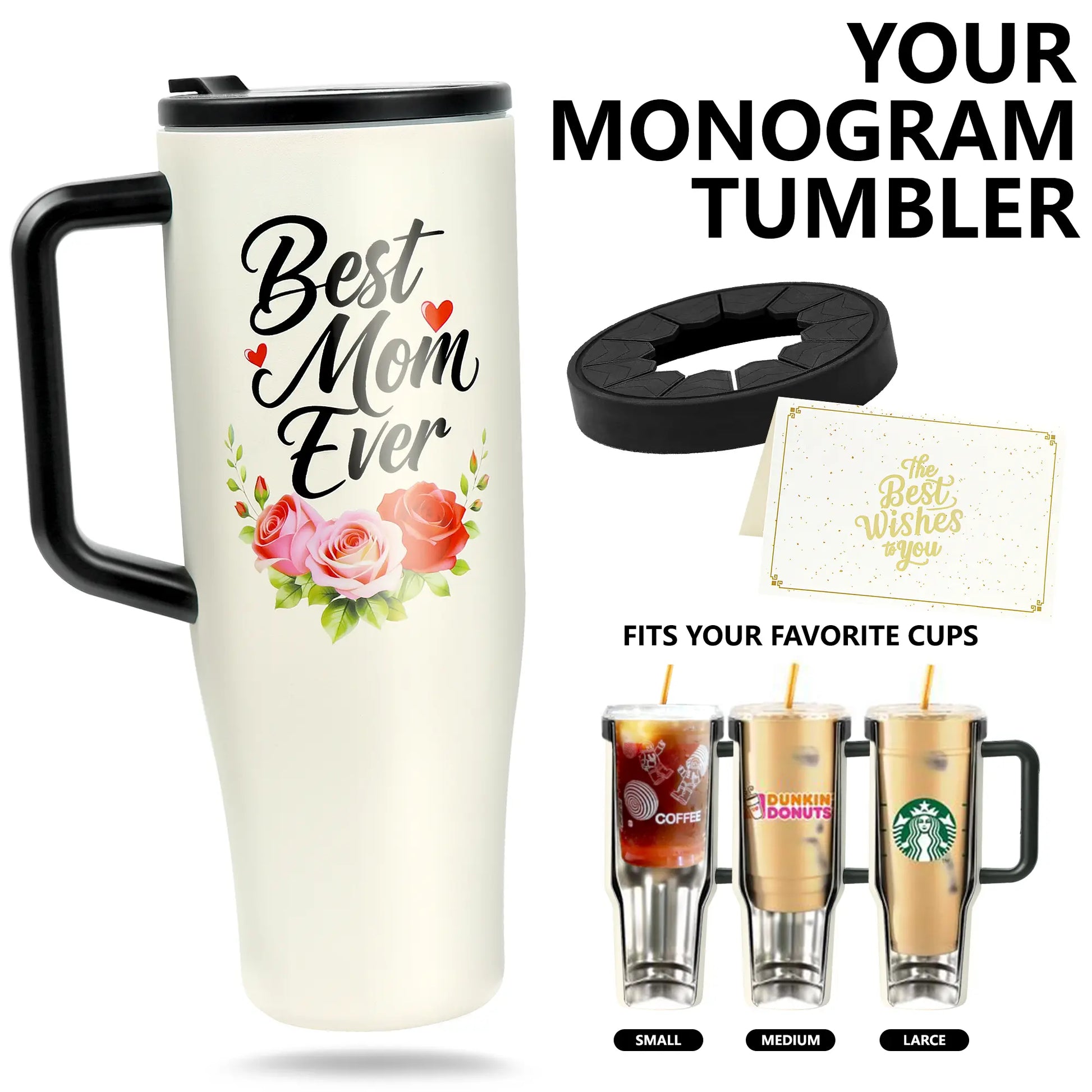 #1 Mom 40Oz Tumbler| Universal Silicone Cup Adapter Ring| Mom Nutrition Facts White Insulated Cup | Leakresistant Travel Coffee Mug with Handle & Straw | Mother'S Day Gift | Special Edition |Funny Birthday Present |Stainless Steel Coffee Travel