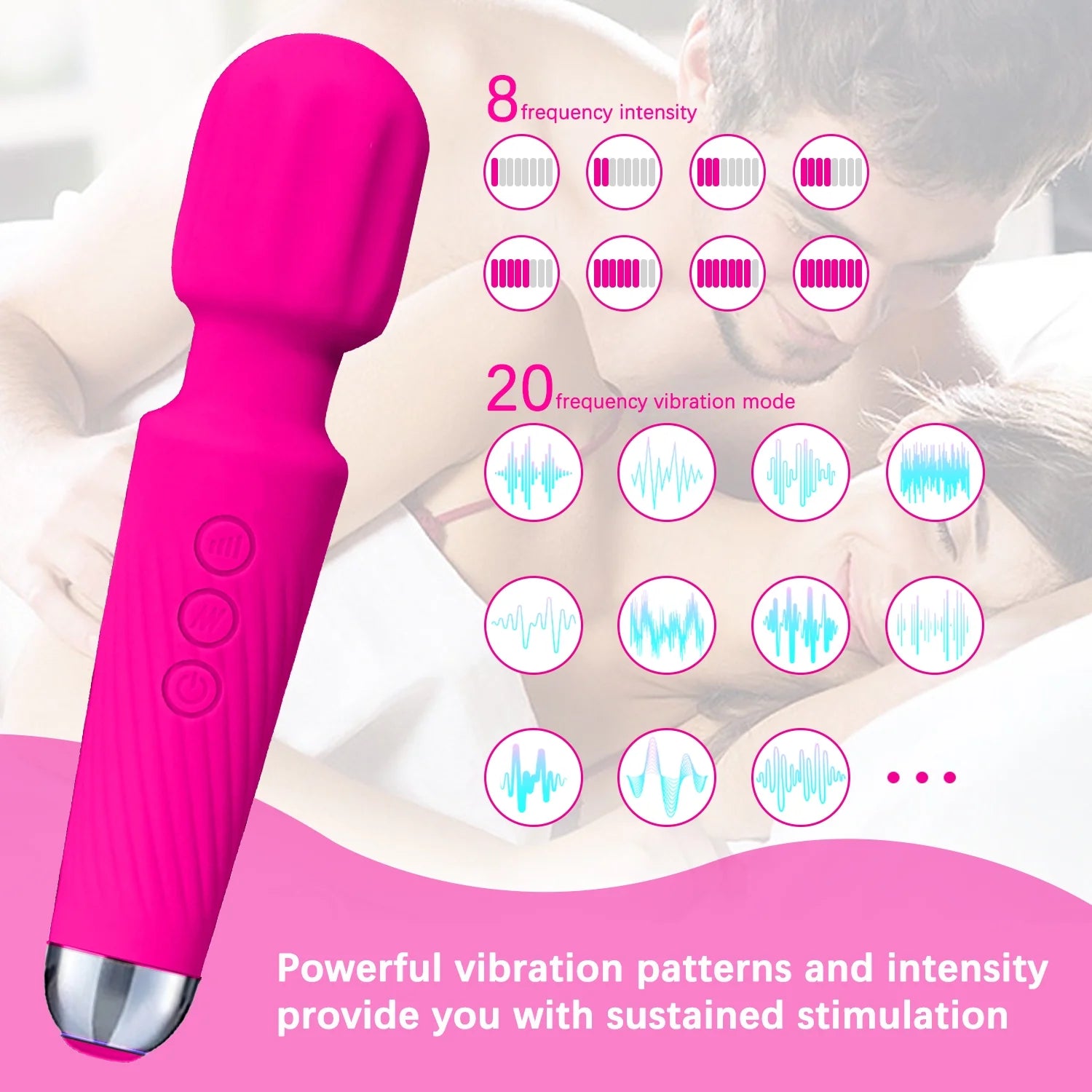 Centerel Massager Wand Vibrator with 20 Modes 8 Vibration,Rechargeable Vibrator Wand Waterproof Body Massager-Rose Red