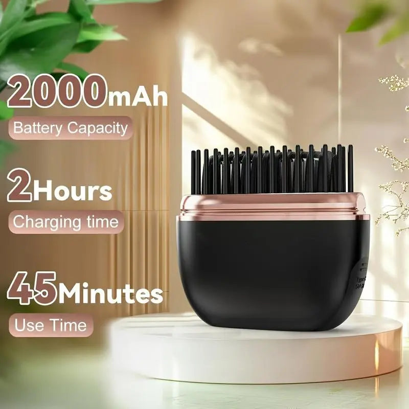 Mini Cordless Hair Straightener, Portable 2-In-1 Heated Comb and Iron, Portable and Rechargeable Travel Essential, Travel-Friendly Styling Tool, Multifunctional Hair Straightener for Travel and Home, Anti-Frizz Brush
