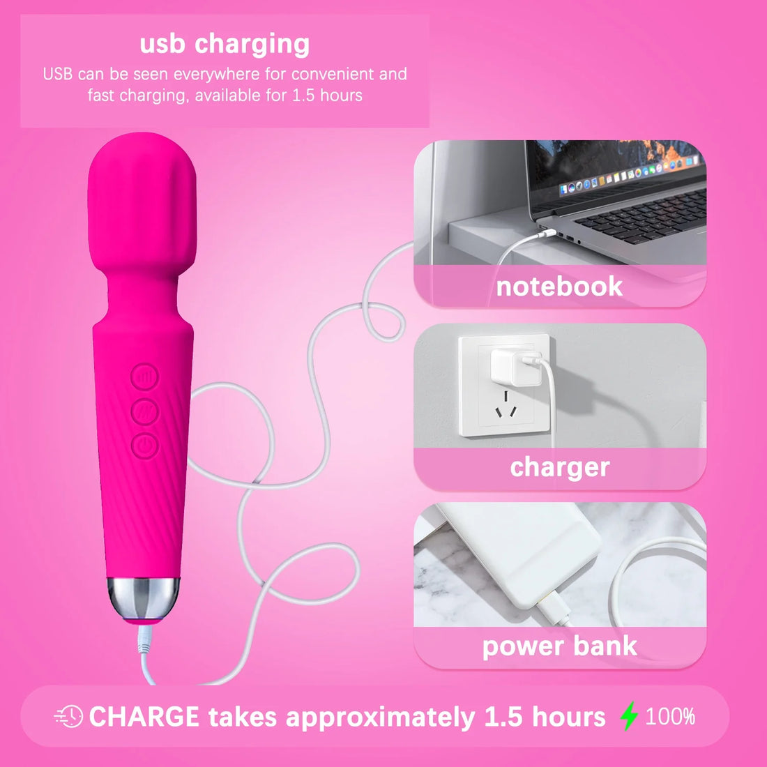 Centerel Massager Wand Vibrator with 20 Modes 8 Vibration,Rechargeable Vibrator Wand Waterproof Body Massager-Rose Red