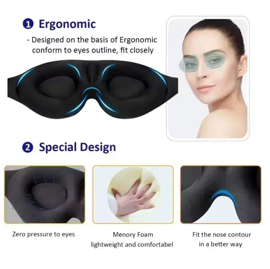 3D Sleeping Mask 100% Blockout Light Sleep Mask for Eye Soft Eye Mask for Travel Eyeshade Night Breathable Blindfold Sleepmasker