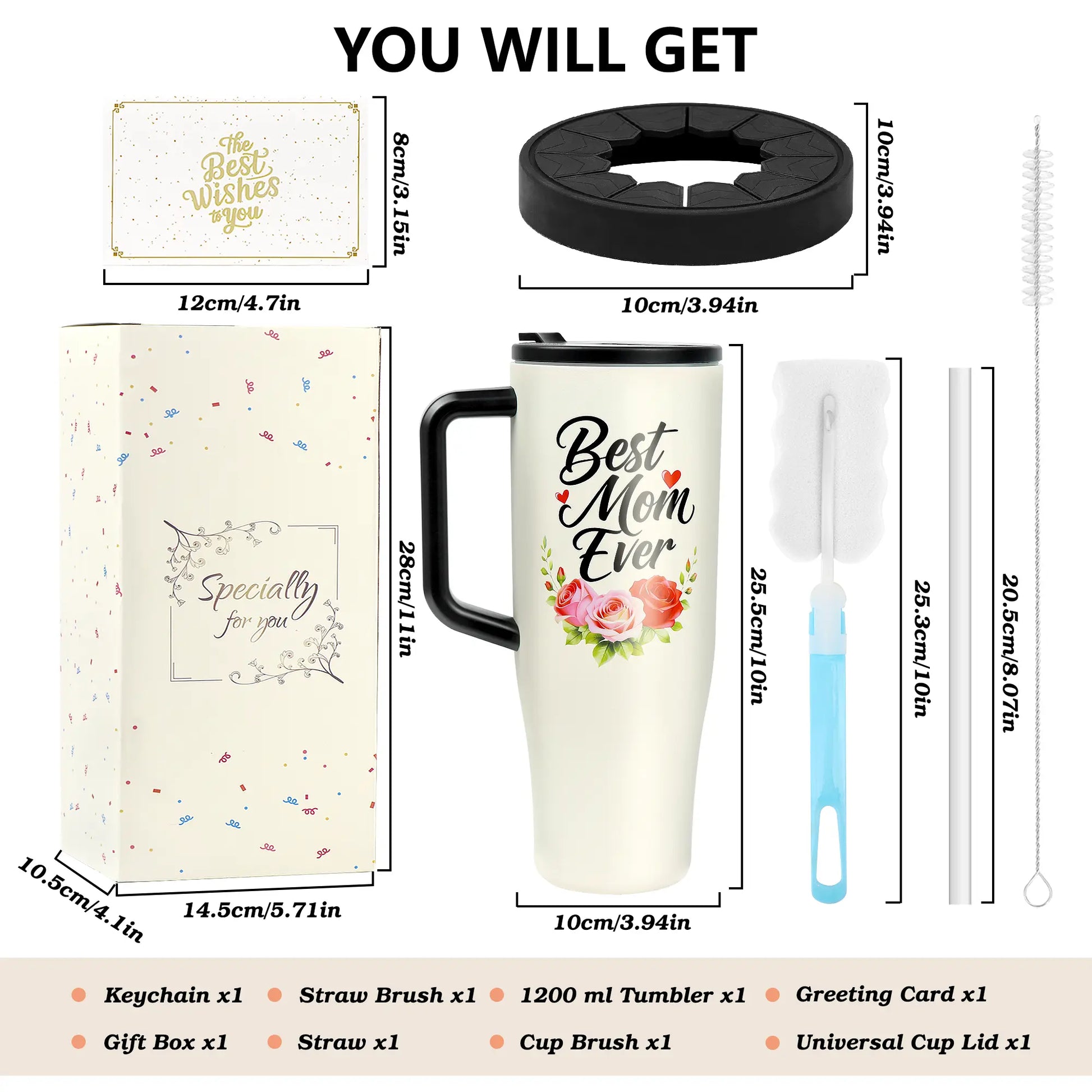 #1 Mom 40Oz Tumbler| Universal Silicone Cup Adapter Ring| Mom Nutrition Facts White Insulated Cup | Leakresistant Travel Coffee Mug with Handle & Straw | Mother'S Day Gift | Special Edition |Funny Birthday Present |Stainless Steel Coffee Travel