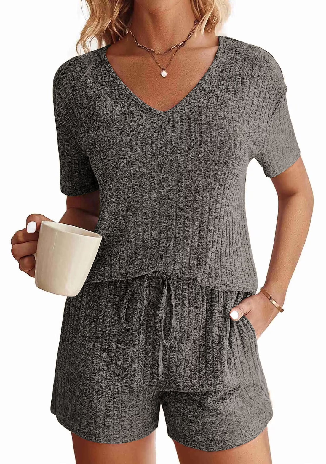 2 Piece Sets Summer Pajamas Womens Tops and Shorts Sleepwear Outfits Lounge Sets Casual